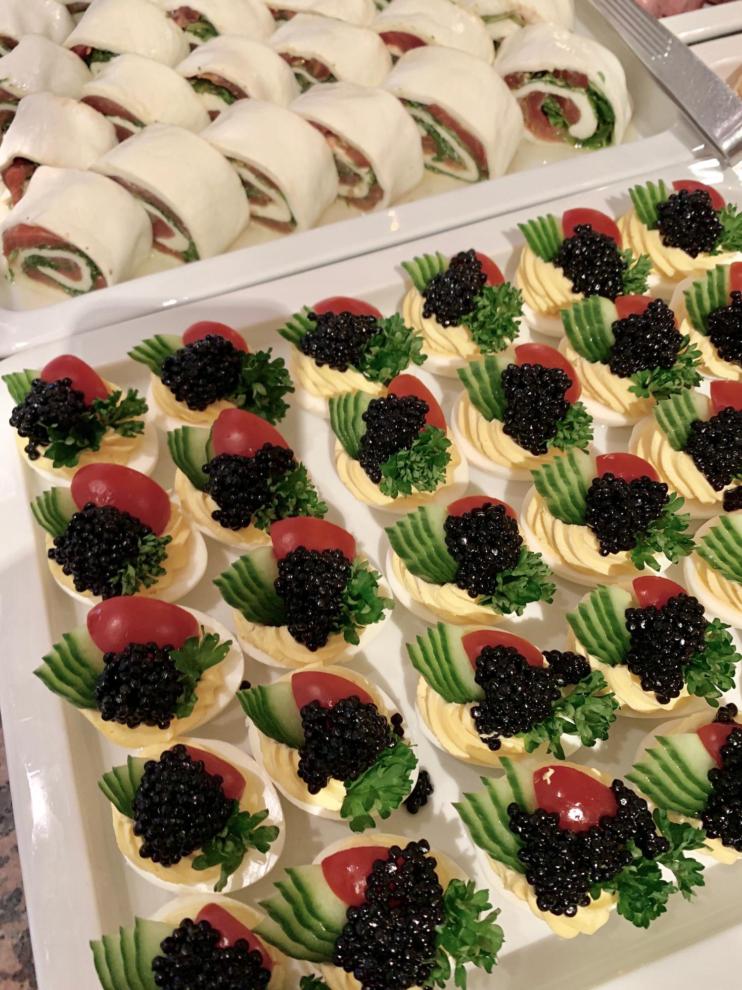 Styled catering tray with appetizers